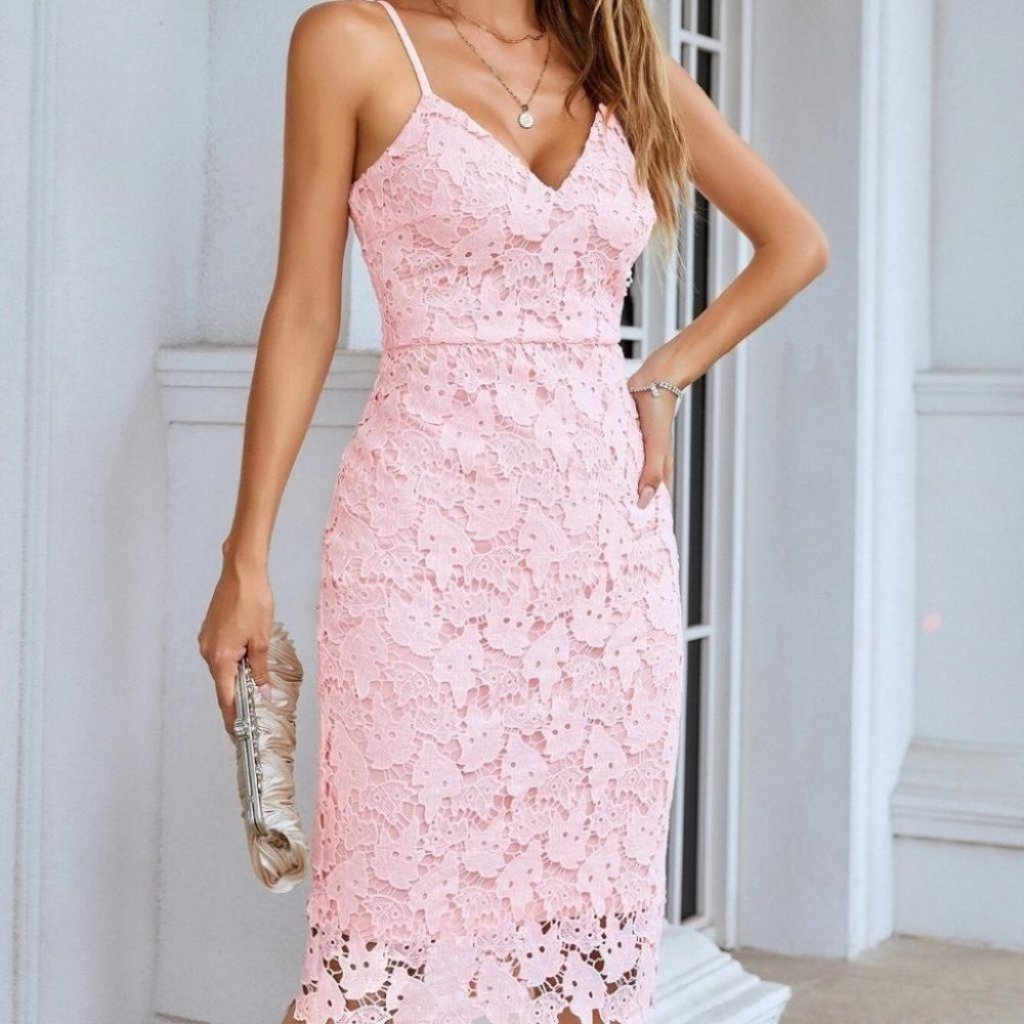 Lace Cami Bodycon Midi Dress Pink